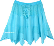 Sea Blue Colored Handkerchief Hem Western Short Skirt [6421]