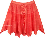 Coral Reef Summer Rodeo Mini Skirt with Tie Up Lace and Tiers