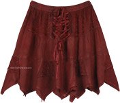 Wine Colored Handkerchief Hem Western Short Skirt [6423]