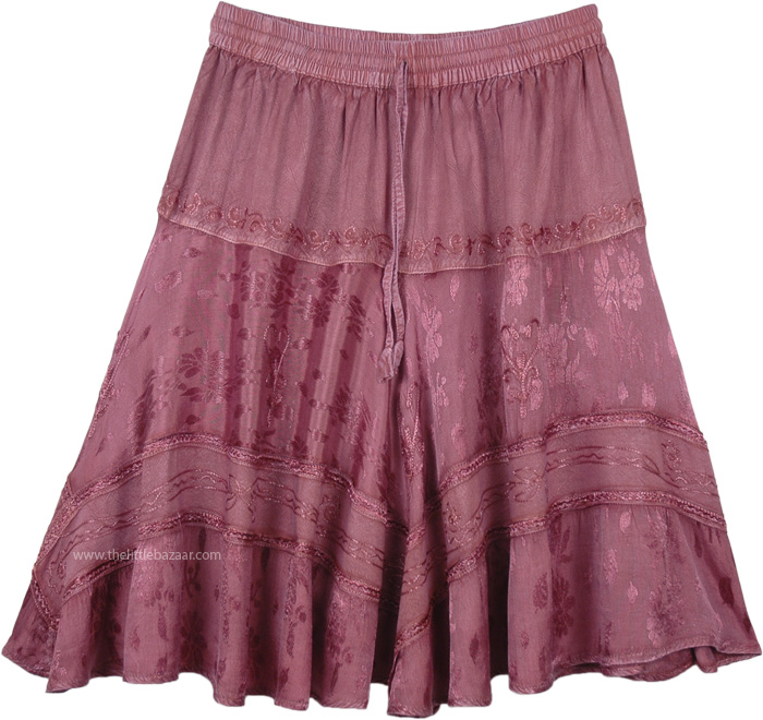 Turkish Rose Knee Length Western Style Gypsy Skirt in Rayon by TLB