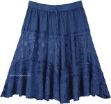 Hippie Boho Festival Short Skirt in Denim Blue Tone [6443]