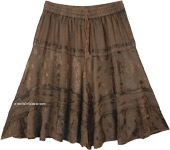 Cedar Brown Knee Length Western Skirt with Elastic Waist