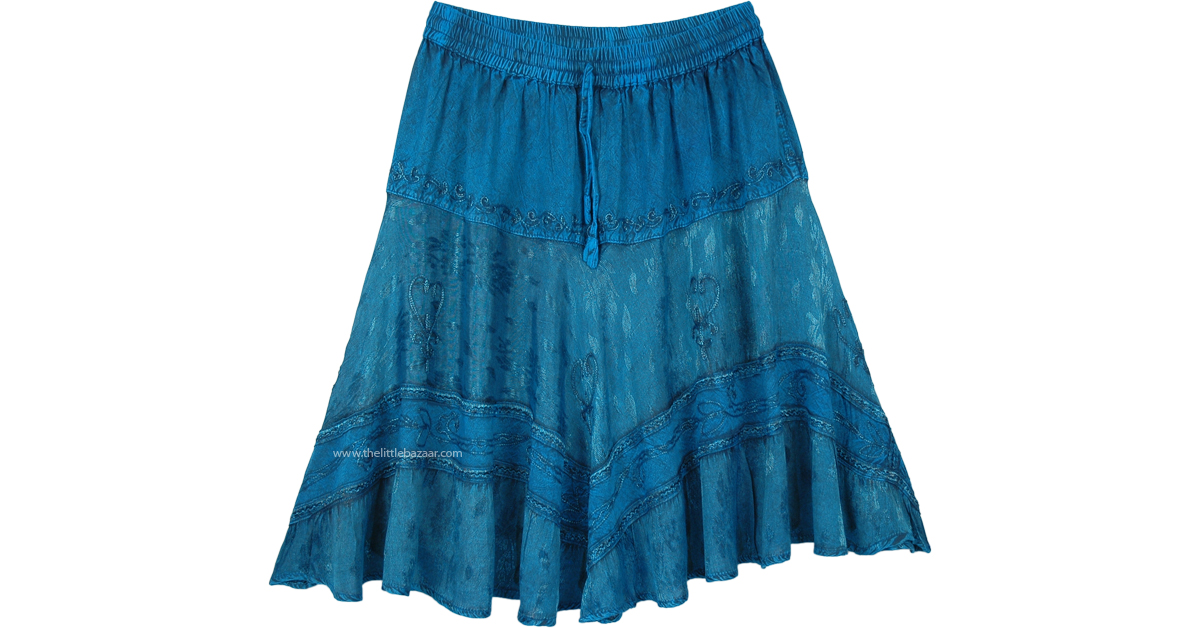 Teal Knee Length Western Skirt with Elastic Waist | Short-Skirts ...