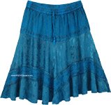 Teal Knee Length Western Skirt with Elastic Waist