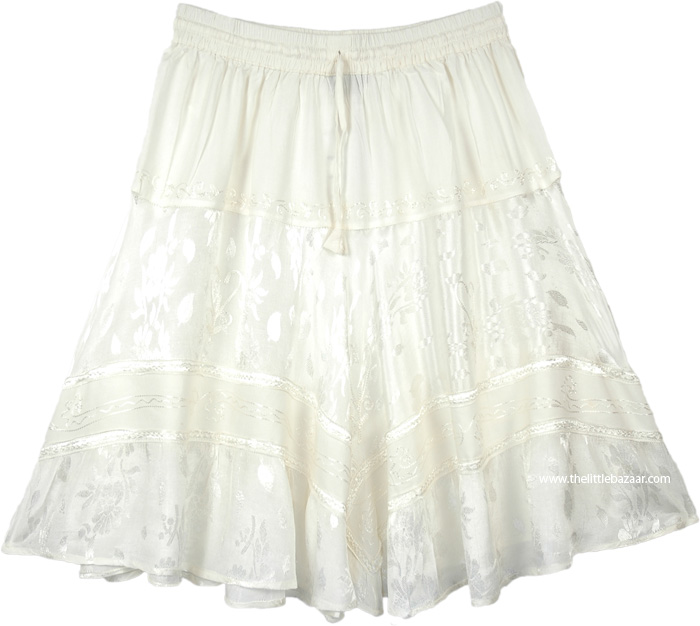 Pearl White Knee Length Western Skirt with Elastic Waist | Short-Skirts ...