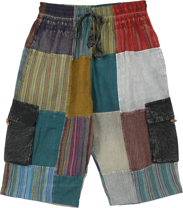 Bermuda Cotton Patchwork Boho Shorts with Pockets