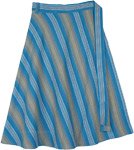 Blue Wrap Around Skirt in Knee Length in Thick Cotton [6515]
