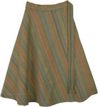 Plus Size Green Bark Cotton Woven Wrap Mid Length Skirt