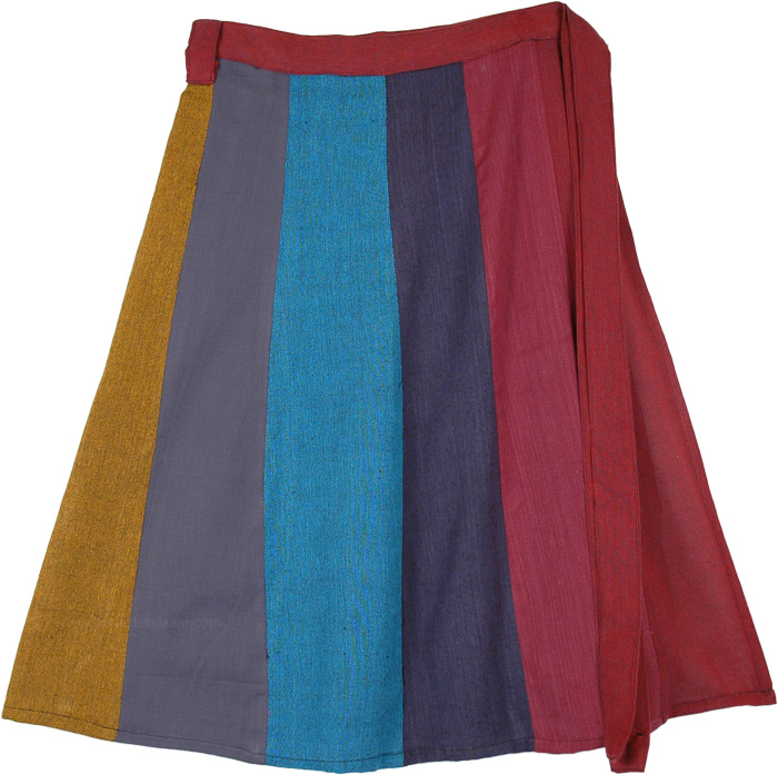 Vertical Panels Multicolored Cotton Knee Length Skirt