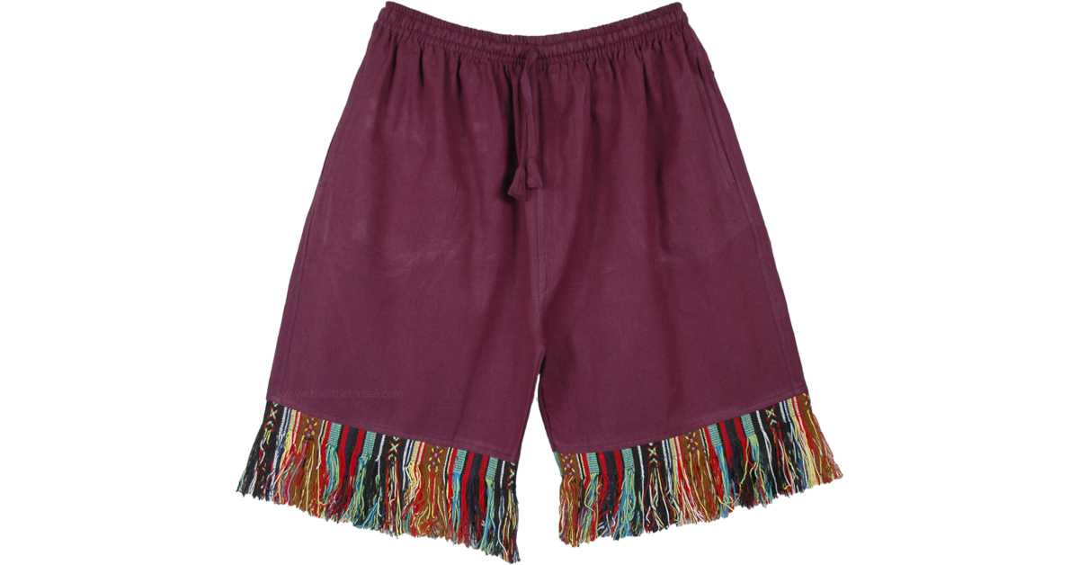 Mulberry Tribal Pocket Shorts with Woven Fringes | Short-Skirts ...