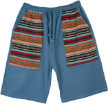 Himalayan Inspired Woven Cotton Boho Blue Shorts [6530]