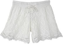 Scalloped Hem Pure White Cotton Crochet Shorts For Women