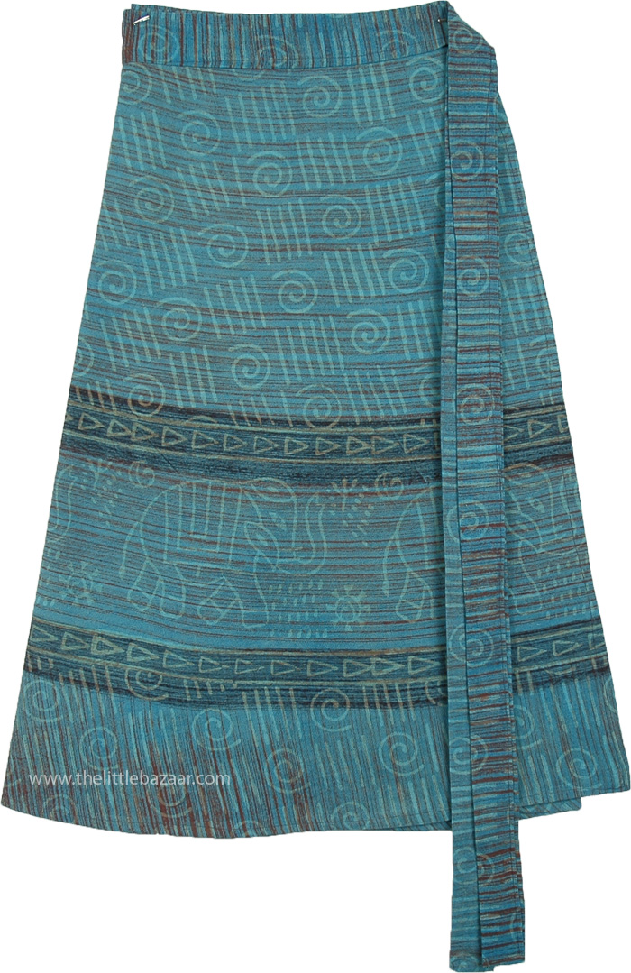 Indian Batik Short Wrapper In Fountain Blue with Elephant Print