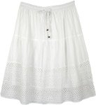 EveryDay Chic White Cotton Knee Length Skirt [6817]