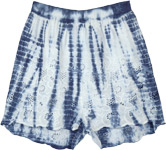 Blue Hues Thread Flowers Airy Boho Shorts