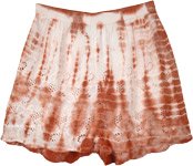 Boho Cotton Shorts in White and Rust with Elastic Waist [6821]