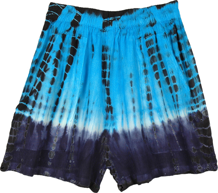 Blue Tie and Dye Boho Summer Junior Shorts