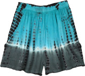 Greenish Blue Tie Dye Rayon Lounge Shorts Extra Small to Small [7121]
