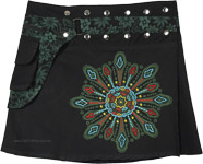 Short Snap Wrap Skirt with Hippie Green Flower  [7166]