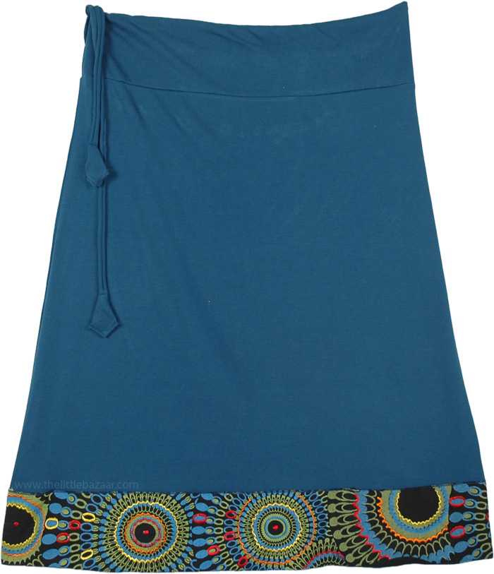 Teal Jersey Cotton Short Straight Skirt