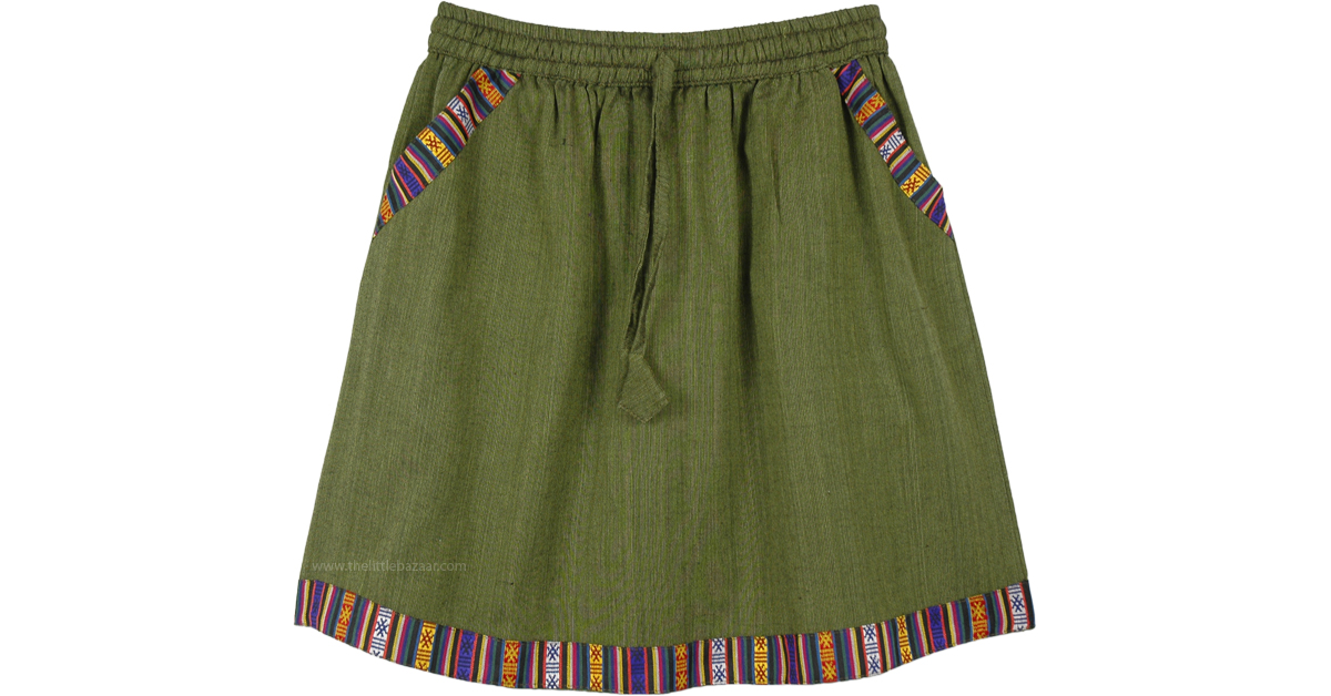 Moss Green Short Skirt in Woven Fabric | Short-Skirts | Green | Pocket ...
