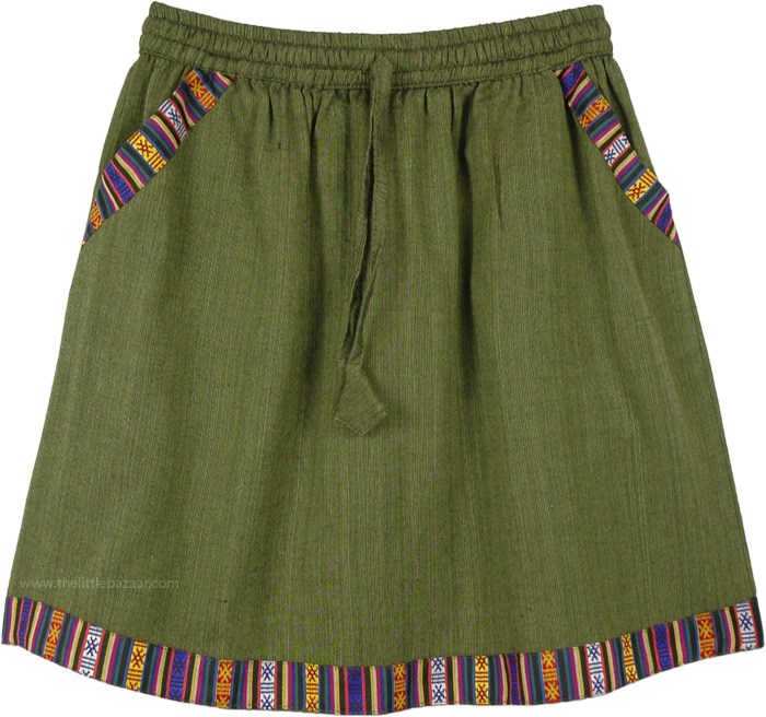Moss Green Short Skirt in Woven Fabric