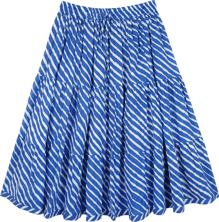 XXS To Small Cobalt Blue Tiered Cotton Short Skirt