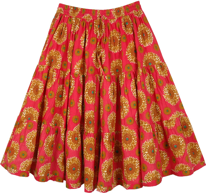 Fuschia Printed Summer Cotton Short Skirt