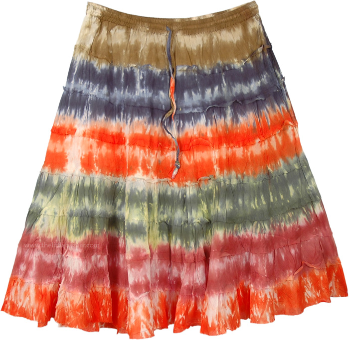 Dark Tribal Colors Tie Dye Short Cotton Skirt