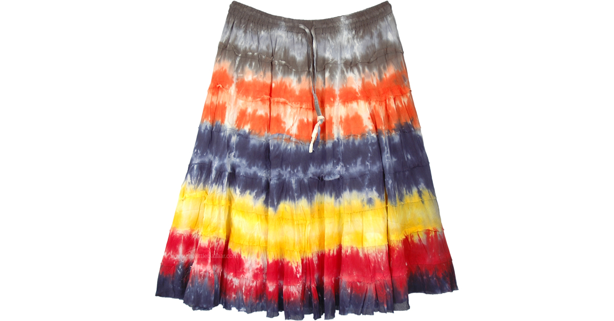 Multicolored Tie Dye Tiered Cotton Short Skirt | Short-Skirts ...
