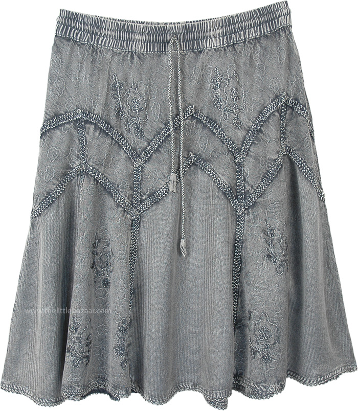 Ash Gray Medieval Styled Rayon Knee Length Skirt