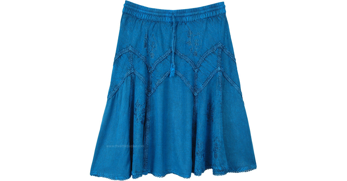 Tantalizing Teal Medieval Styled Rayon Knee Length Skirt | Short-Skirts ...