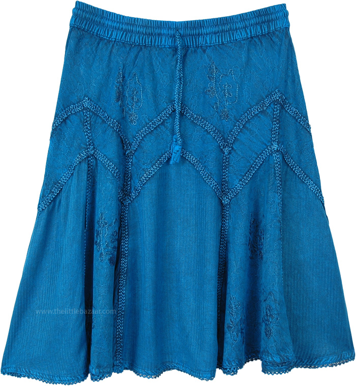 Tantalizing Teal Medieval Styled Rayon Knee Length Skirt