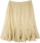 Cotton Beige Summer Short Skirt with Ribbons