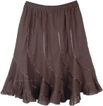 Brown Fashion Short Skirt with Angled Ribbons [7277]