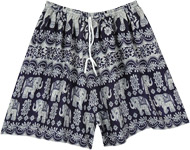 Elephant Print Beach Shorts with Elastic Waist