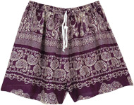 Purple and White Printed Shorts with Drawstring
