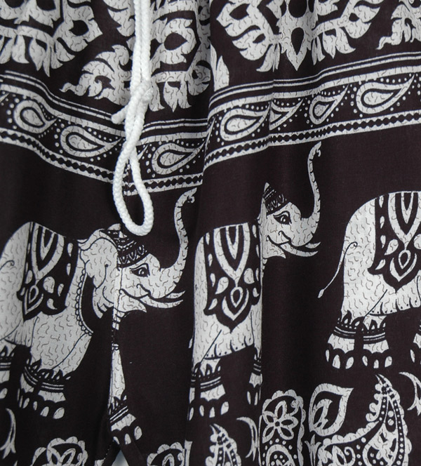 Elephant Printed Black and White Shorts with Drawstring