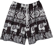 Elephant Printed Black and White Shorts with Drawstring