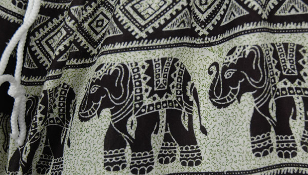White and Black Elephant Shorts with Drawstring, Short-Skirts, Black