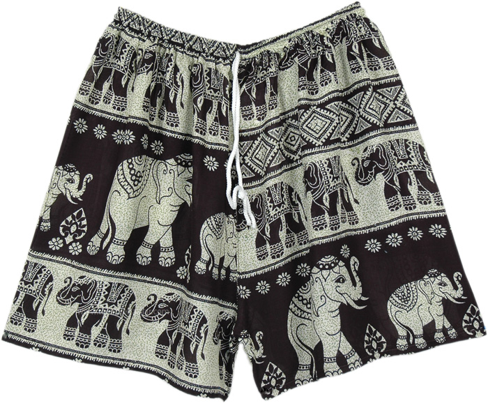 White and Black Elephant Shorts with Drawstring