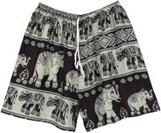 White and Black Elephant Shorts with Drawstring