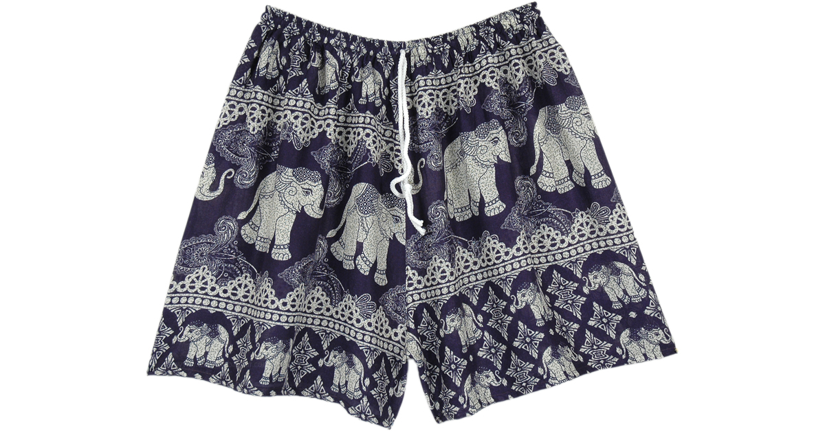 Blue Elephant Printed Thai Beach Shorts Shorts Blue Junior