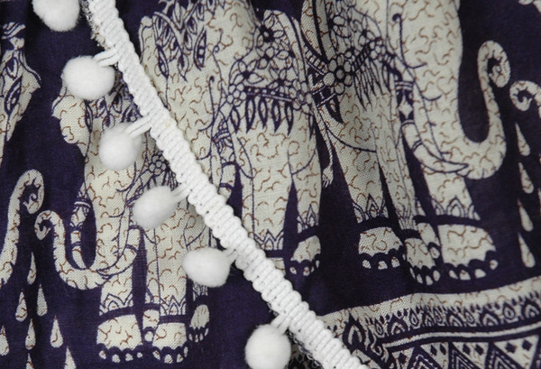 Navy Blue Cross Shorts with Pom Poms and Elephant Print