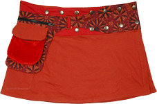 Red A-Line Mini Wrap Around Skirt with Velvet Pocket