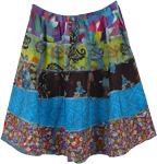 Blue Gypsy Tiered Short Skirt with Colorful Prints [7363]