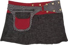 Mountain Mist Gray Wrap Skirt with Red Applique Work Waist [7372]