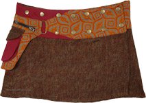 Nutmeg Brown Button Wrap Mini Skirt with Fanny Pack
