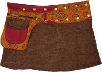 Antique Brown Short Skirt with Bum Bag in Orange and Red [7375]