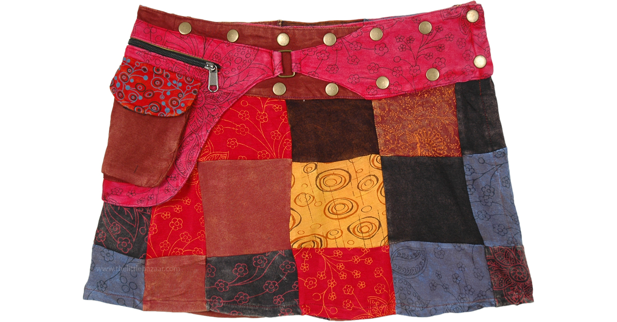 Multicolor - Wrap Around Patchwork Cotton Skirt 02